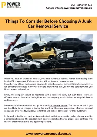 Things To Consider Before Choosing A Junk Car Removal Service