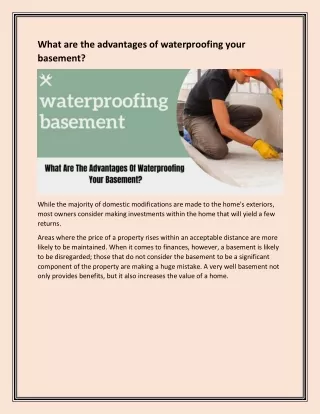 What are the advantages of waterproofing your basement