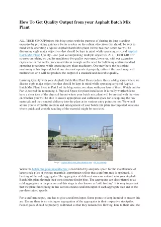 how to get quality output from your asphalt batch