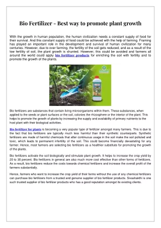 Bio Fertilizer - Best way to promote plant growth