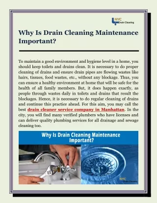 Why Is Drain Cleaning Maintenance Important?