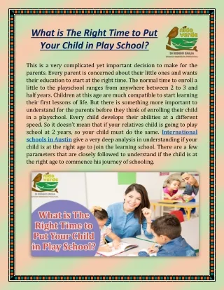what is the right time to put your child in play