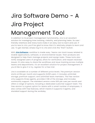 Jira Software Demo - A Jira Project Management Tool