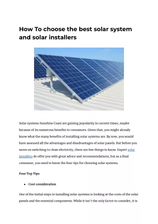 How To choose the best solar system and solar installers