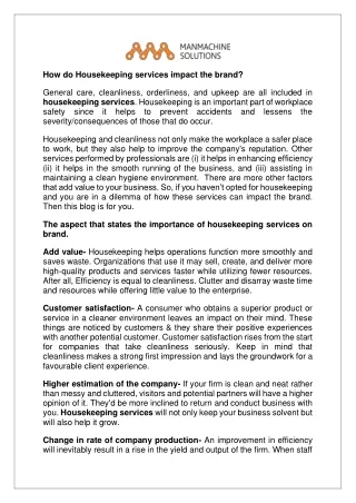 how do housekeeping services impact the brand