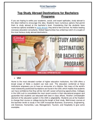 Top Study Abroad Destinations for Bachelors Programs