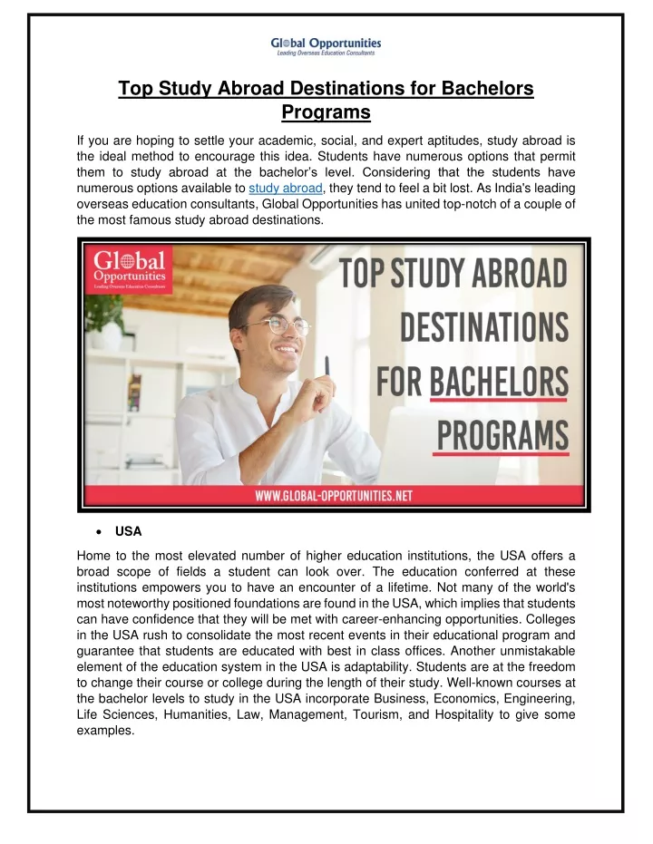 top study abroad destinations for bachelors
