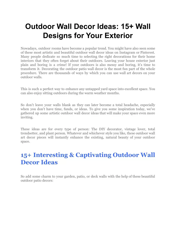 outdoor wall decor ideas 15 wall designs for your