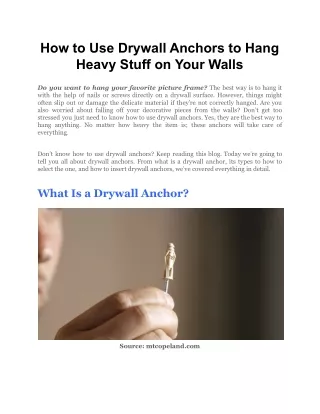 how to use drywall anchors to hang heavy stuff