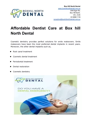 Affordable Dentist Care at Box hill North Dental