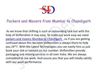 Trusted Packers and Movers from Mumbai to Chandigarh