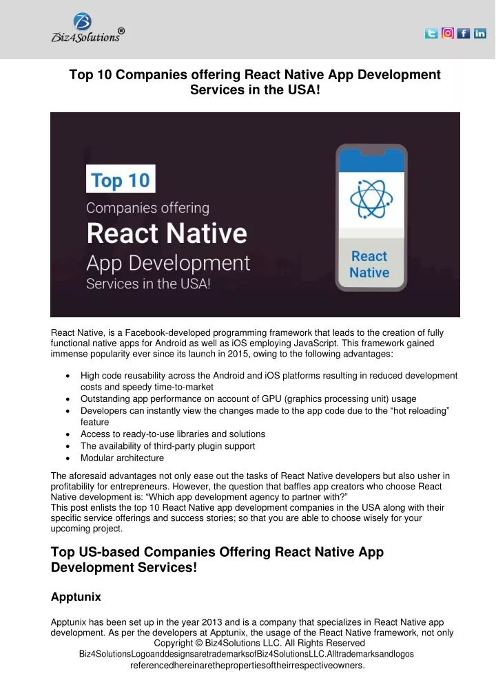 top 10 companies offering react native