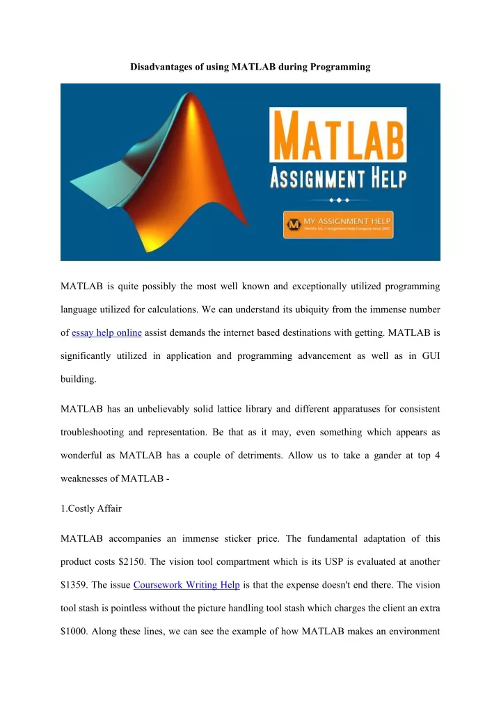 disadvantages of using matlab during programming