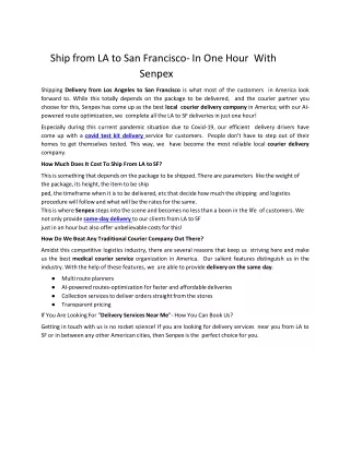 Ship from LA to San Francisco- In One Hour With Senpex