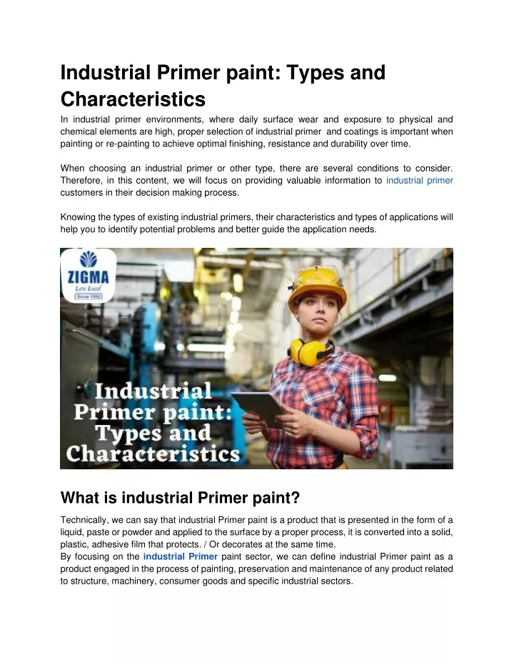 industrial primer paint types and characteristics
