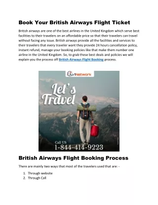 1-844-414-9223 British Airways Flight Booking Number