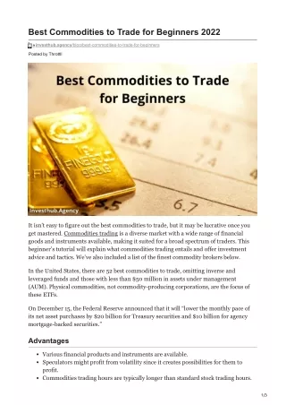 Best Commodities to Trade for Beginners 2022