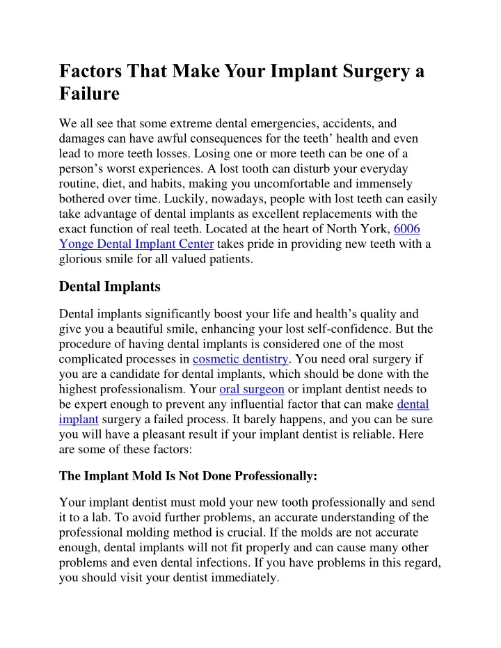 factors that make your implant surgery a failure