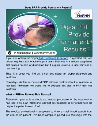 does prp provide permanent results