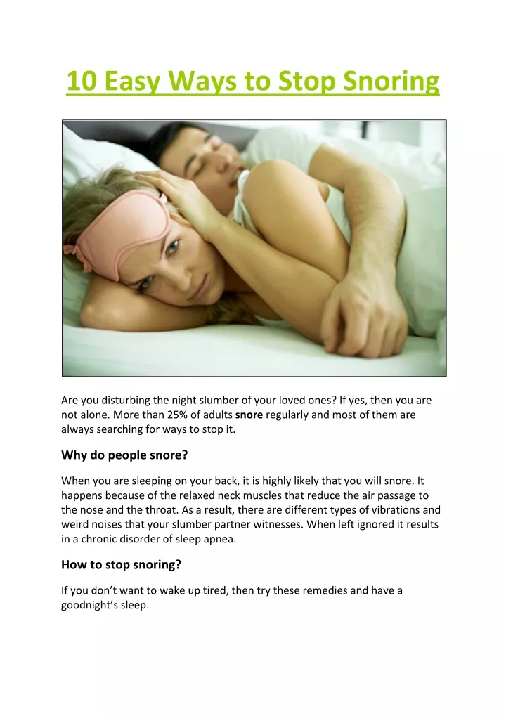 10 easy ways to stop snoring