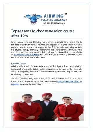 Top reasons to choose aviation course after 12th