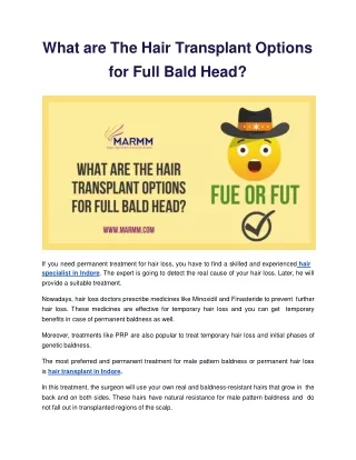 What are the Hair Transplant Options for Full Bald Head