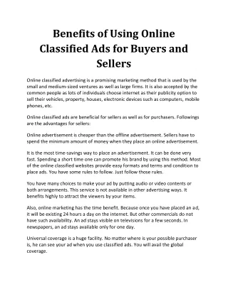 Benefits of Using Online Classified Ads For Buyers And Sellers
