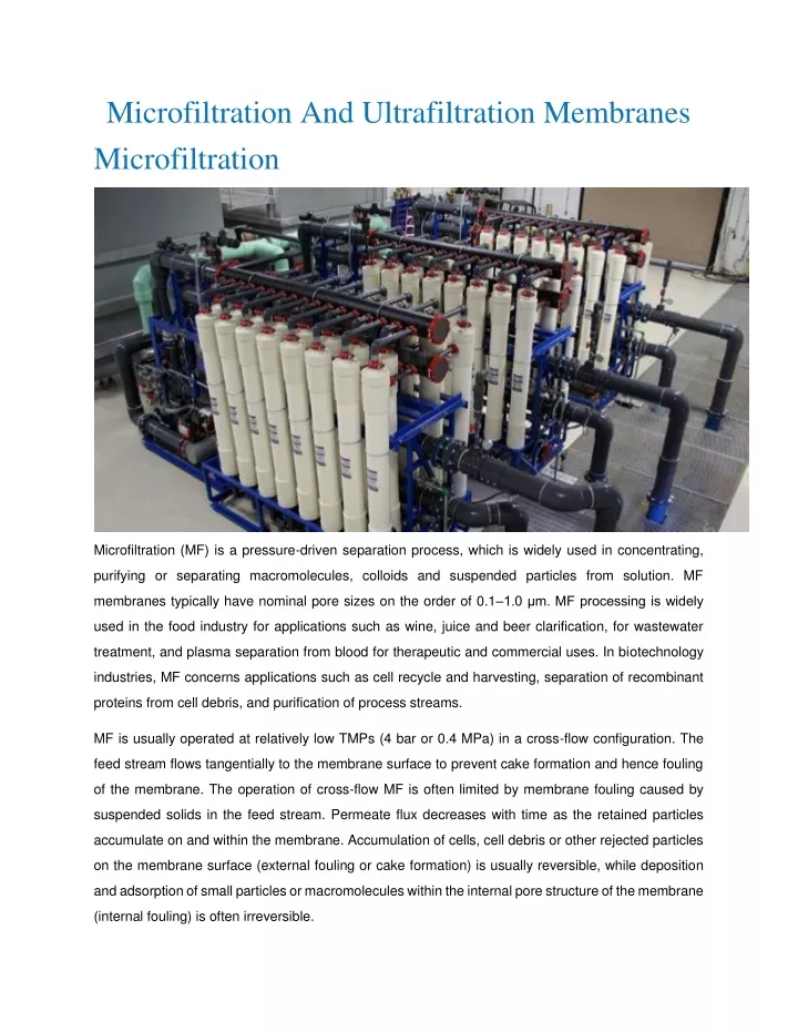 microfiltration and ultrafiltration membranes