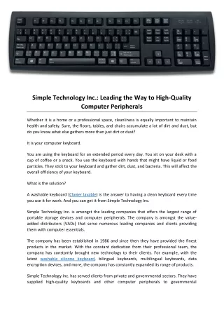 Simple Technology Inc. Leading the Way to High-Quality Computer Peripherals