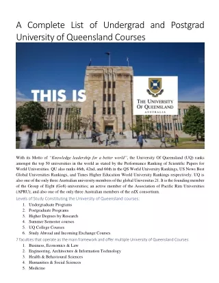 a complete list of undergrad and postgrad