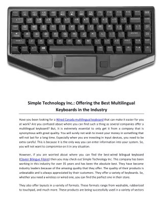 Simple Technology Inc. Offering the Best Multilingual Keyboards in the Industry
