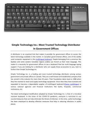 Simple Technology Inc. Most Trusted Technology Distributor In Government Offices