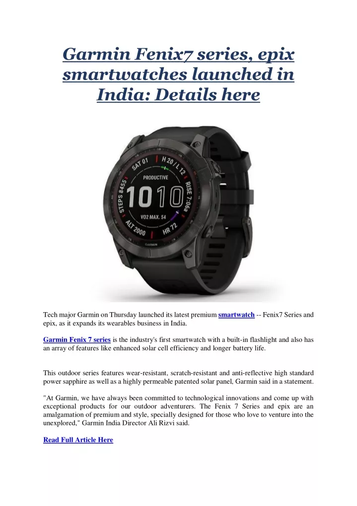 garmin fenix7 series epix smartwatches launched