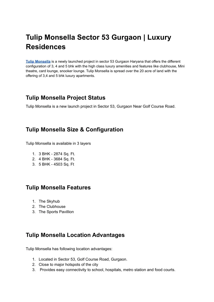 tulip monsella sector 53 gurgaon luxury residences