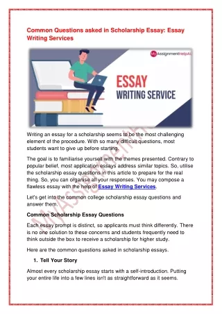 Common Questions asked in Scholarship Essay- Essay Writing Services