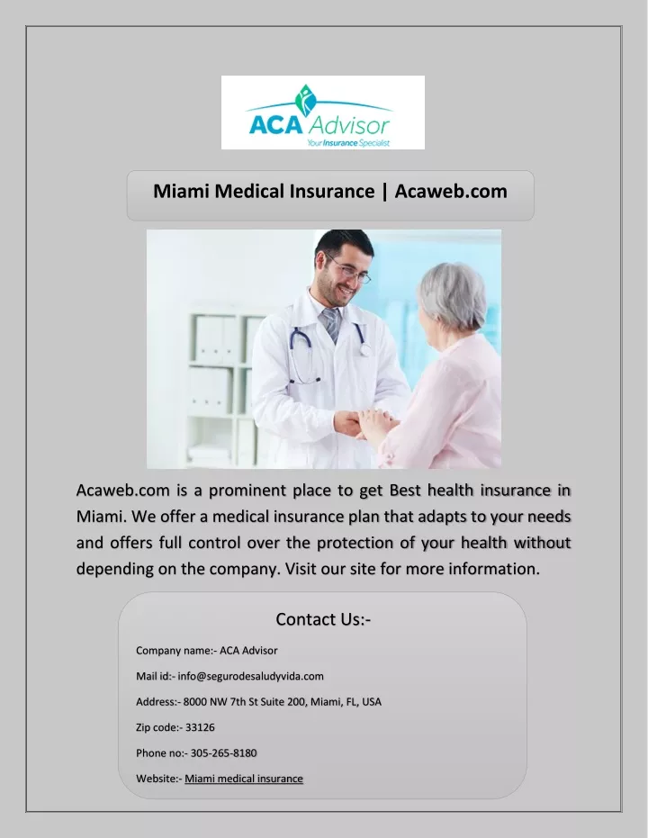 miami medical insurance acaweb com