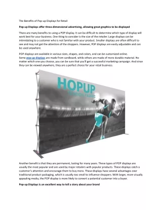 the benefits of pop up displays for retail