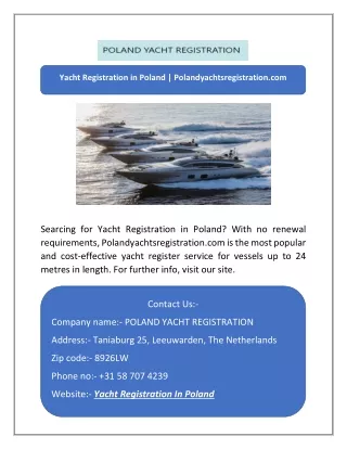 Yacht Registration in Poland | Polandyachtsregistration.com