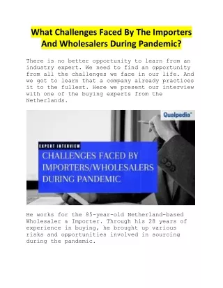 What Challenges Faced By The Importers And Wholesalers During Pandemic