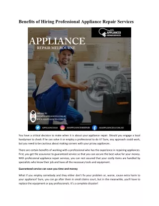 Benefits of Hiring Professional Appliance Repair Services