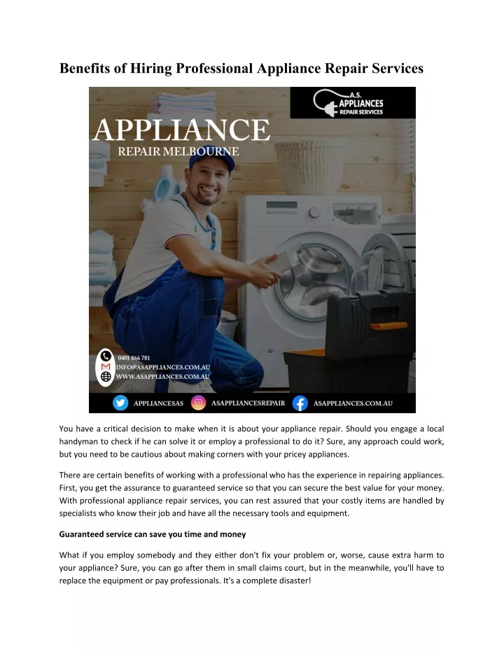 benefits of hiring professional appliance repair