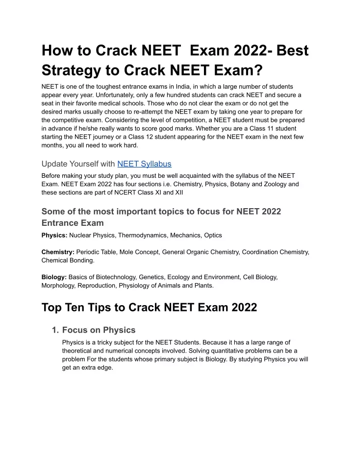 how to crack neet exam 2022 best strategy