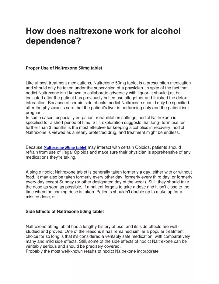 how does naltrexone work for alcohol dependence