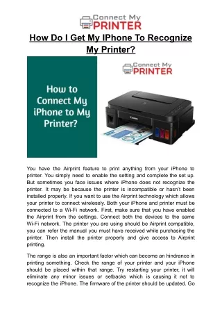 how do i get my iphone to recognize my printer