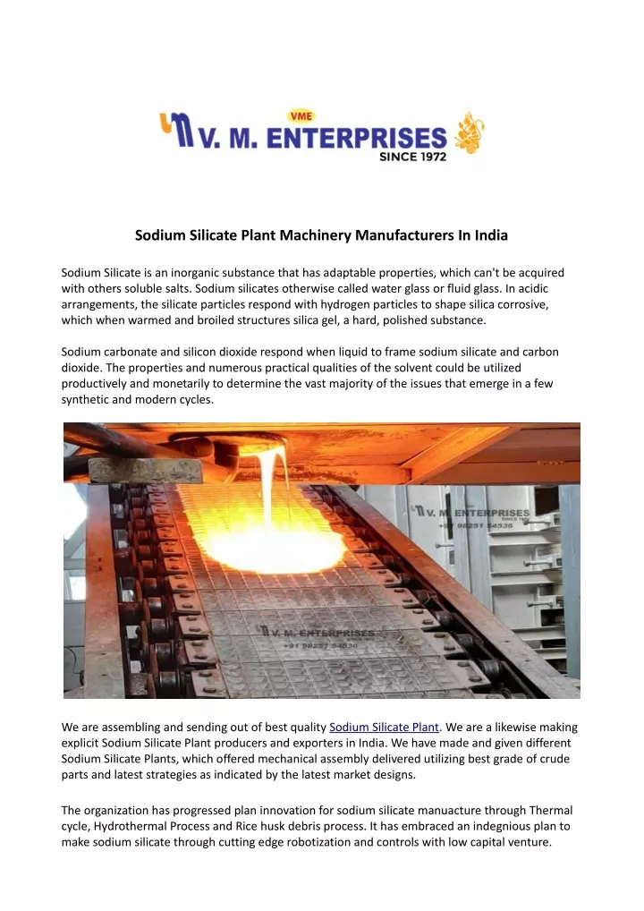 sodium silicate plant machinery manufacturers