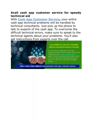 Avail cash app customer service for speedy technical aid