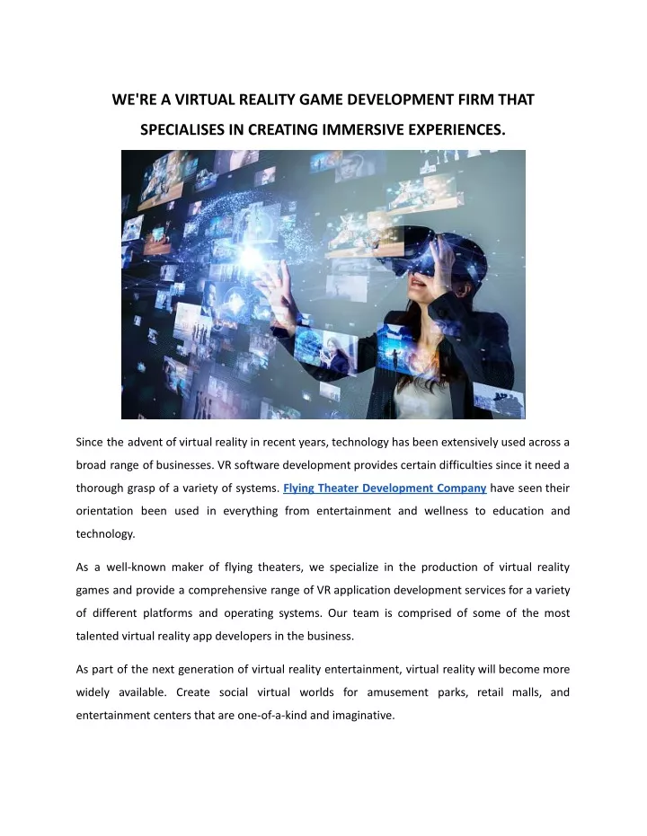 we re a virtual reality game development firm that