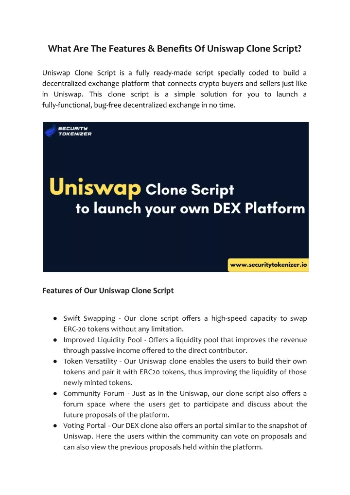 what are the features benefits of uniswap clone