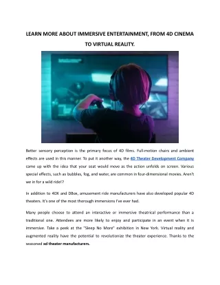 learn more about immersive entertainment from