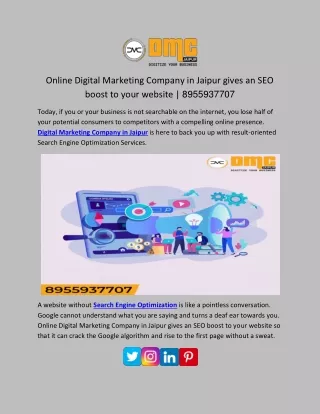 Online Digital Marketing Company in Jaipur gives an SEO boost to your website